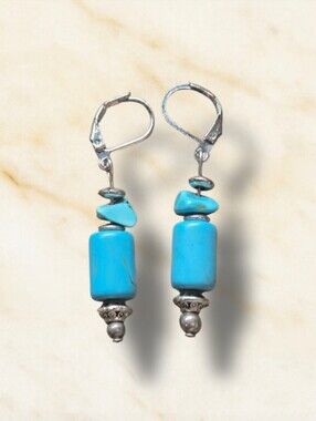 Turquoise Drop Bead Earrings - Unbranded